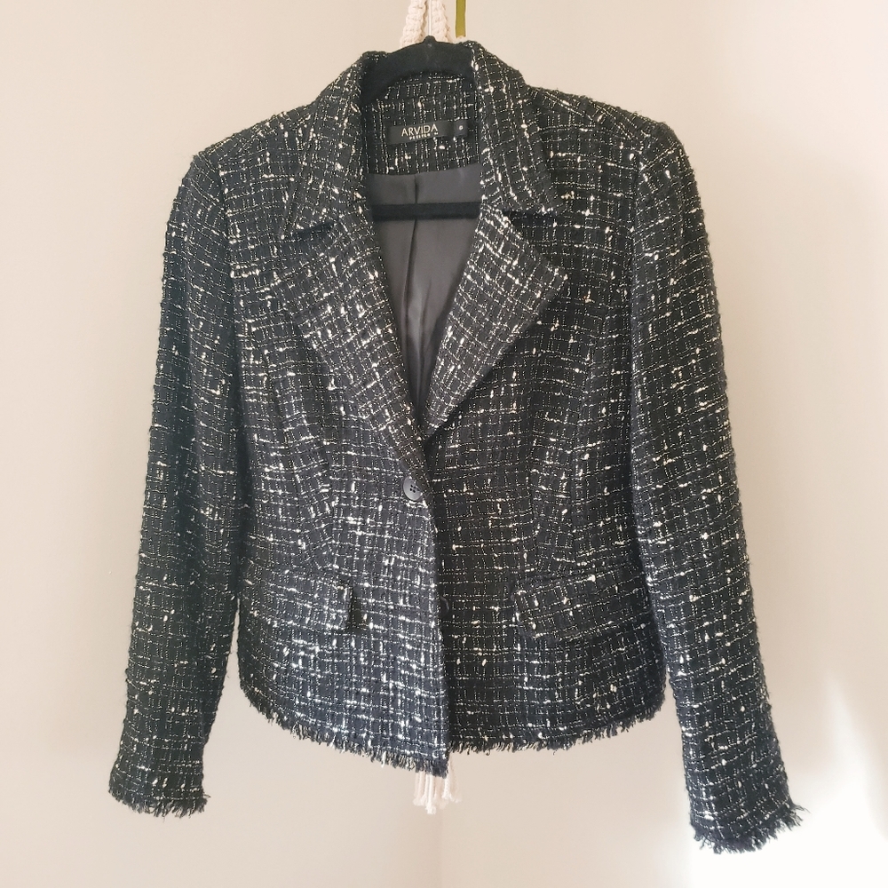 Arvida Petites black & white tweed jacket blazer. 6P
